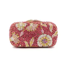 BL013 цветок Роскошная ручная Сумочка с кристаллами золотая металлическая сумка для ужина ослепительный глаз ручной работы Шипованная вечерняя сумочка со стразами для леди