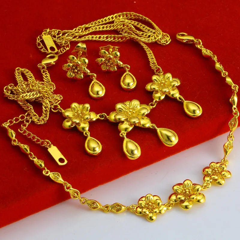 Free Shipping 3 Pieces Set 24k Handmade In Hongkong Gold 24k Handmade In Hongkong Gold