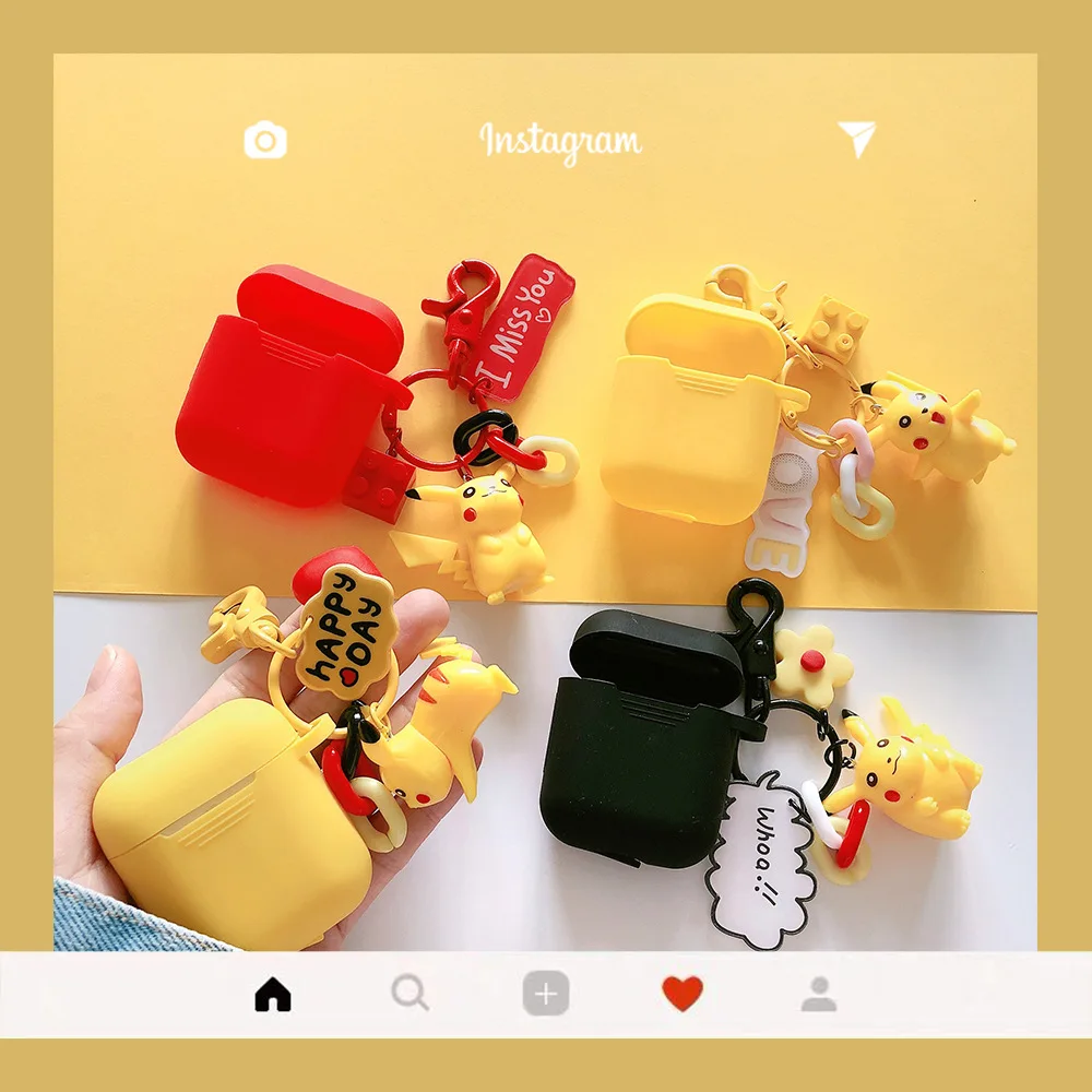 

Cute Cartoon 3D Pikachu Airpods Keychain silcone protect case for Apple Airpods Accessories Bluetooth Earphone Cover Case