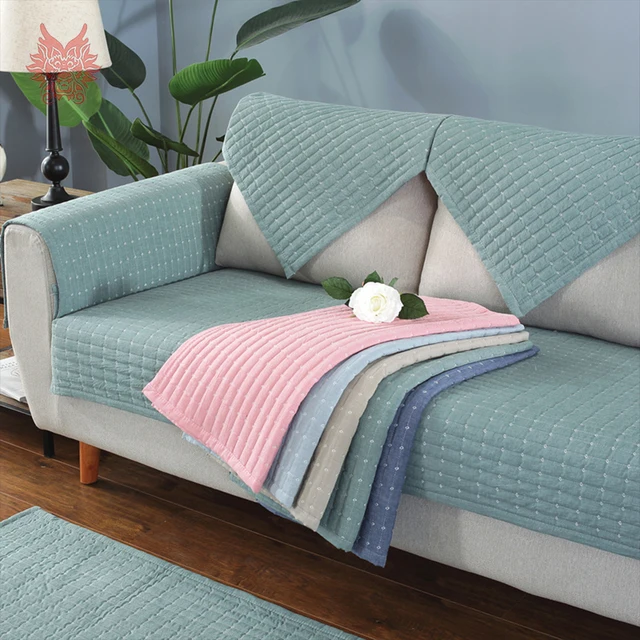 Estilo moderno Rosa verde Plaid acolchado sofá cama cubierta de algodón