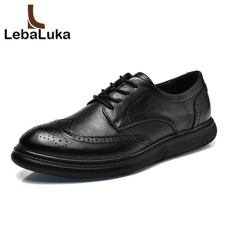 Respirable 38 Real Los Ocio Up Moda Casual Calzado Negro Diarios Hombres Zapatos 46 Tamaño De Del Lebaluka Clásicos Lace Brogue Cuero qxn4vgw45