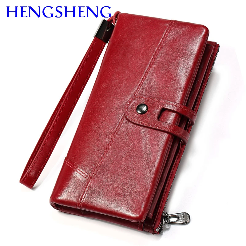 Hengsheng женский кошелек из натуральной кожи, Модный женский длинный кошелек, женский красный кошелек на молнии, женские кожаные кошельки