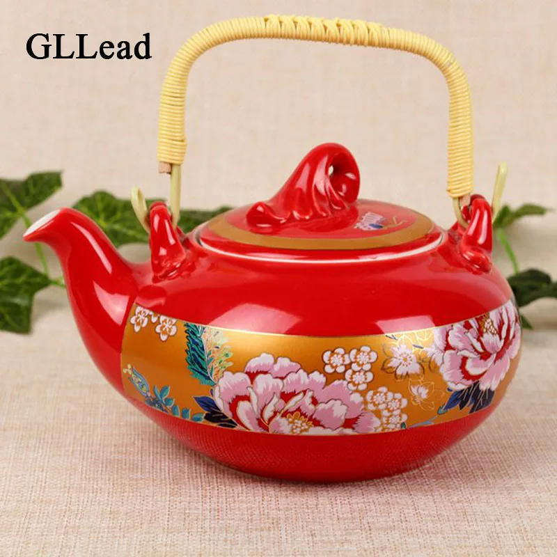 

GLLead Chinese Style Red Peony Color Ceramic Coffeepot Tea Pot Home Fashion Tea And Blacktea Tots Creative Drinkware