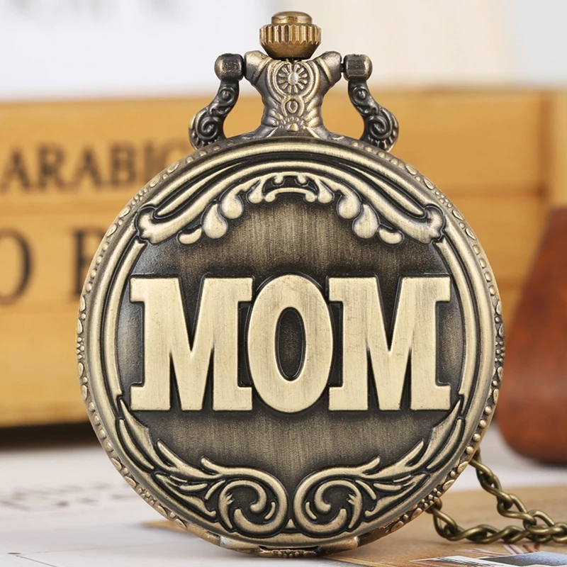 Ретро бронзовые большие мамы буквы кварцевые карманные часы ожерелье кулон семья подарочные сувениры для мама мамочка на день рождения