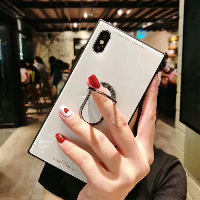 

Fashion Square Phone Case For iPhone XS MAX XR X Smooth Shockproof Tempered Glass Cover With Stand For iPhone 8 7 Plus 6s 6 Case