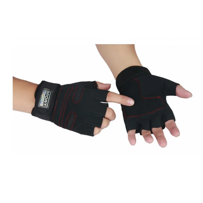 لياقة رياضة قفازات نصف اصبع قفازات تنفس دعم المعصم رفع الاثقال قفازات الرجال النساء الدمبل