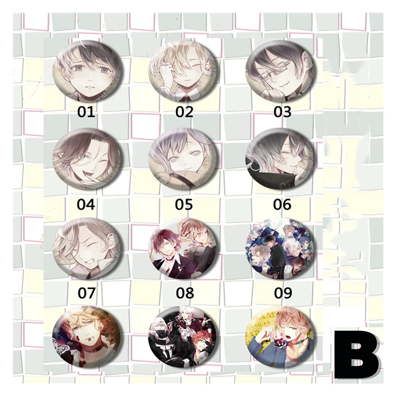 11 шт./компл. 2,6 дюймов значок аниме DIABOLIK LOVERS Ayato Kanato Laito Shu Reiji Raito Subaru брошь для кимоно рюкзак с нашивками рубашка деко