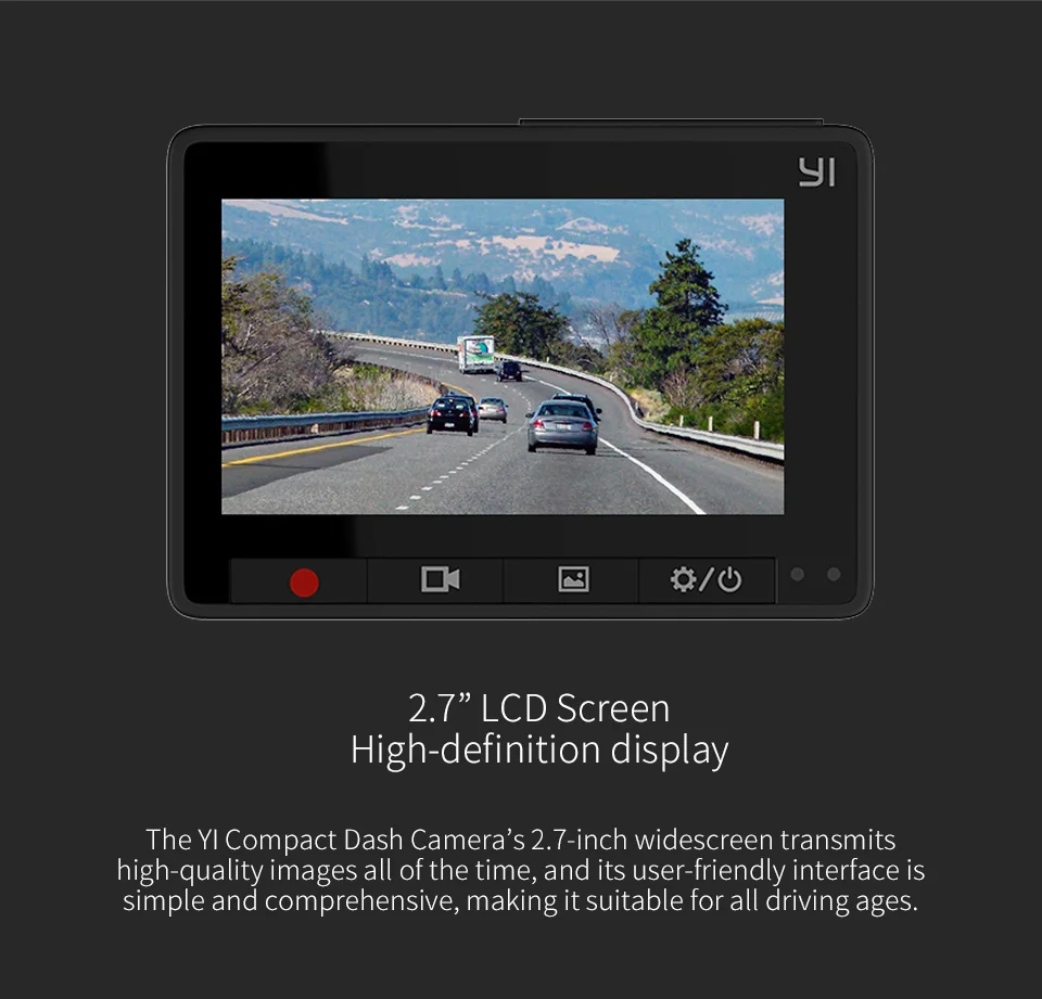 YI Compact Dash Cam 1080p Full HD Car Dashboard Camera 2.7inch LCD Screen 130 WDR Lens G-Sensor Night Vision Loop Recorder