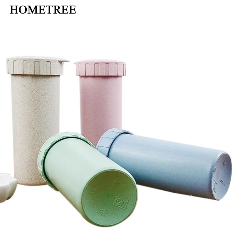 

HOMETREE New 400ML Simple Wheat Straw Cute Double Layer Carrying Mug Plastic Tea Coffee Student Cup Creative Water Bottle H430