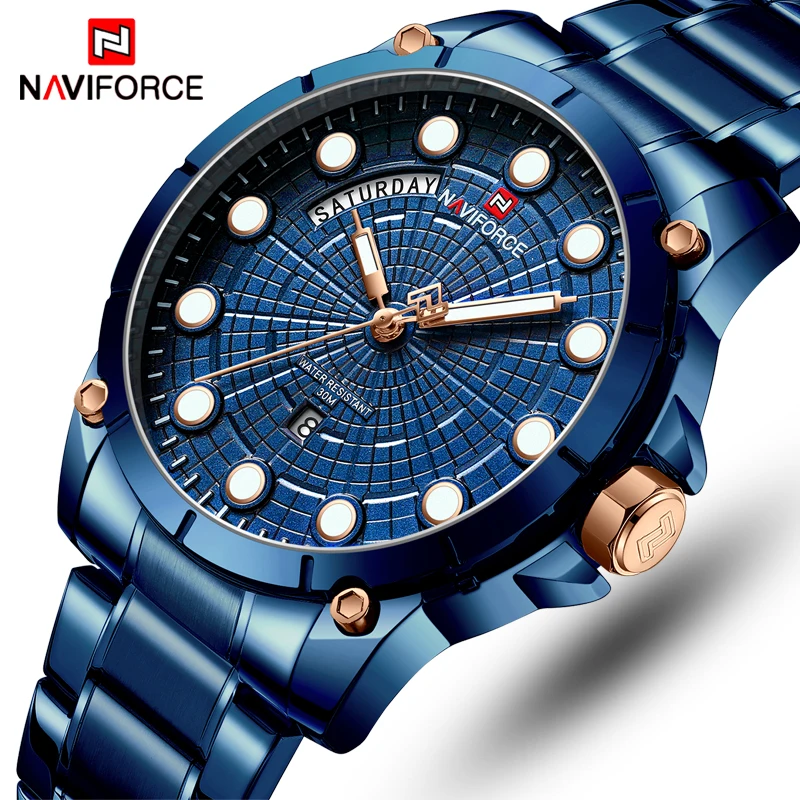 Часы NAVIFORCE мужские спортивные водонепроницаемые кварцевые из нержавеющей
