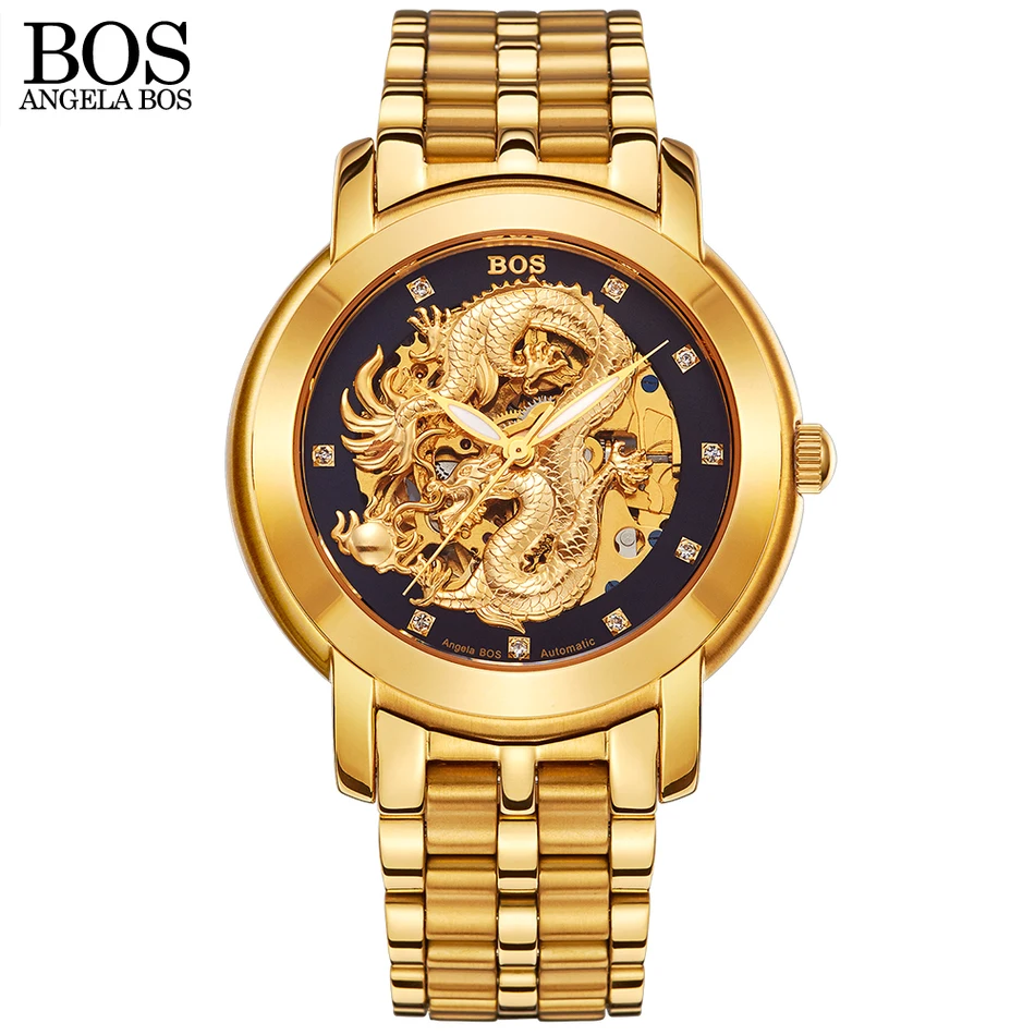

2018 reloj hombre Luxury Dragon Skeleton Automatic Mechanical Watches Men WristWatch Stainless Steel Strap Gold Clock Waterproof
