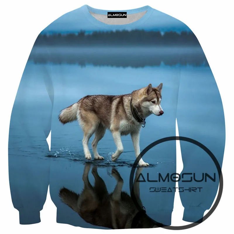 

ALMOSUN Dog on The Ice Future of Farming 3D All Over Print Crewneck Pullover Sweatshirts Hip Hop Hipster Jumper Men Women
