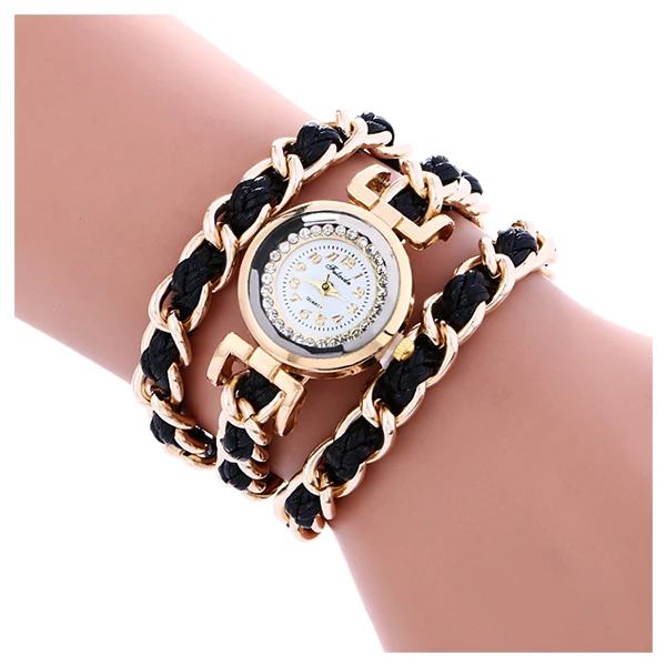 

fulaida wrap around braided leather watch for women quartz alloy chain elegance crystal watch