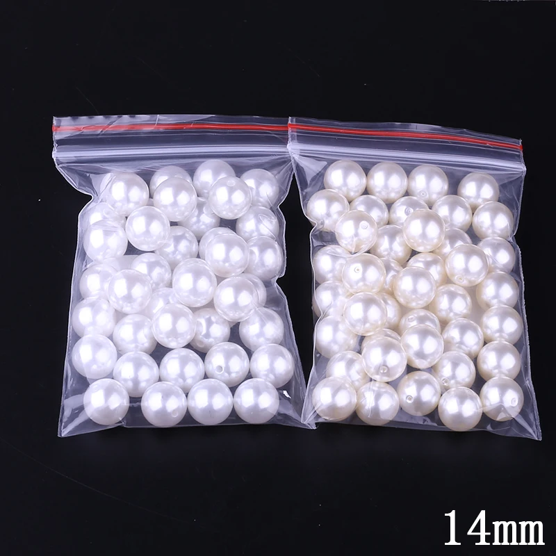 

QIYIGE Top Quality 14MM One Hole Round Ivory Imitation Pearl Beads 40pcs/Lot Wholesale ABS Resin Large Bead For Jewelry Making