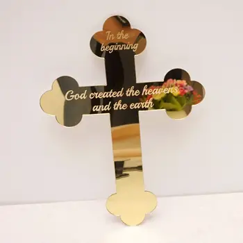 

1 pcs Cross Custom Baptism for Children Gift Personalized Acrylic Mirror Wall Sticker Wedding Party Babyshowers Home Decor