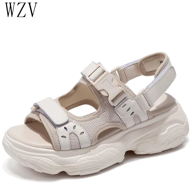 

2019 Summer Women Sandals Buckle Design Black Beige Platform Sandals Comfortable Women Thick Sole Sandals Beach Shoes Woman E795