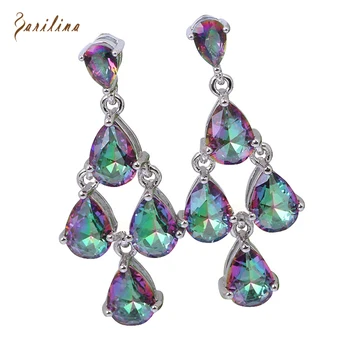 

Distinctive Brand Designer Hot Pink Rainbow Mystic Cubic Zirconia Silver Color jewelry Dangle Earrings Fashion Jewelry E207