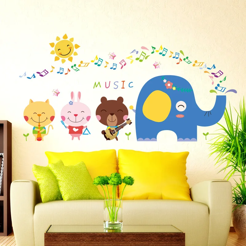 Мультипликационный Слон милый животных полоса стикер на стену s для детской комнаты дома Переводные картинки для художественного декорирования декоративные обои стикер для детской комнаты