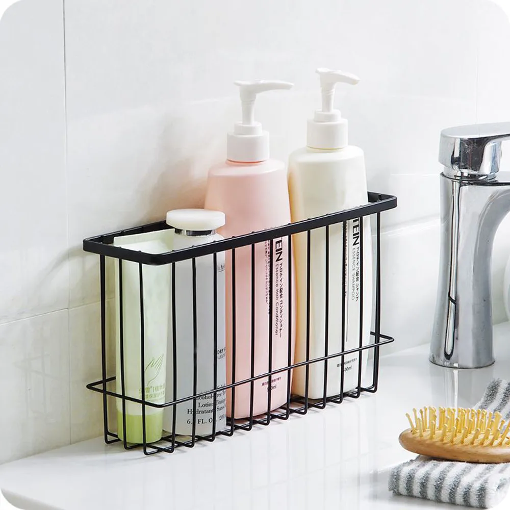 Stylish Self-Adhesion Kitchen Bathroom Storage Holders Iron Wire Basket Bin Storage Rack Mesh Organizer Sundries Containers A75