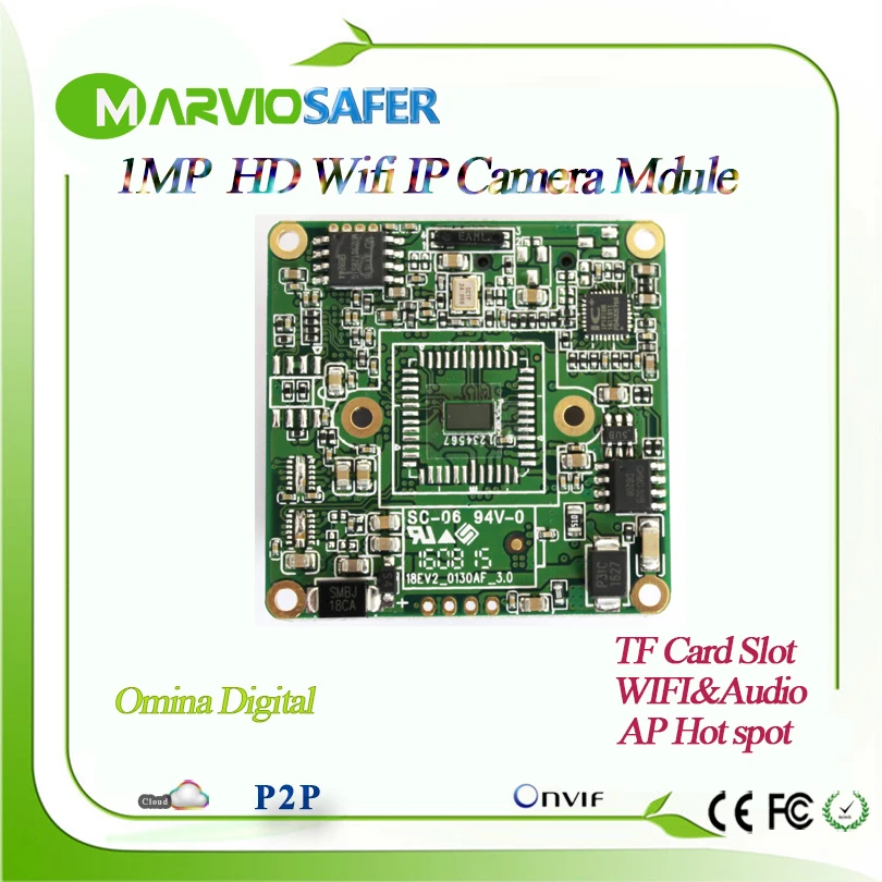 Marviosafer 720 P HD 1MP Высокое разрешение wi fi Cctv Wi Fi сети ip Камера Модуль совета TF карты ONVIF