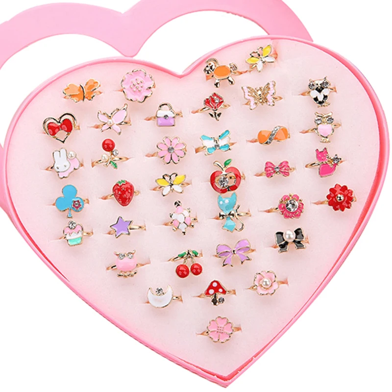 

5pcs Trendy Children Kids Sweet Cute Adjustable Cartoon Crystal Alloy animal Enamel Rings Fashion Jewelry Girl Gifts Randomly