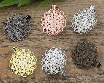 

30mm Vintage Filigree Circle Flower Bobby Pins Metal Clip Crocodile Duckbill Hair Clip With Teeth Alligator Clips Multi-color