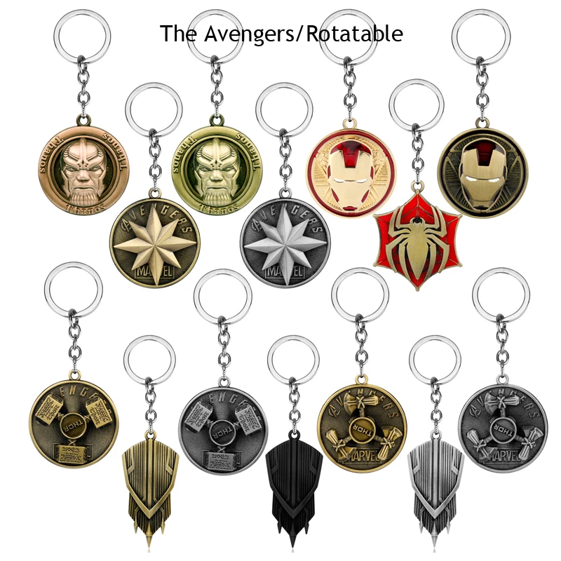 

Marvel jewelry Keychain The Avengers 4 Thanos/Batman/Captain America/Iron Man/Thor Hammer Key chain Rotating porte clef llaveros