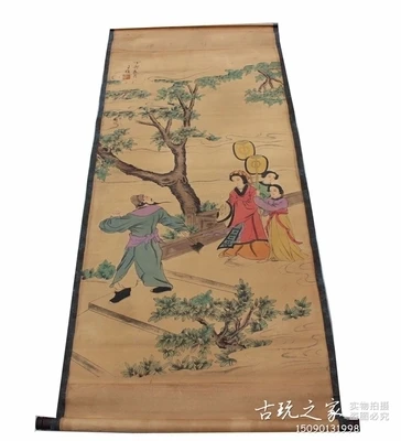

Antique calligraphy and painting, Wang Wei four people drawing room hanging picture has been mounted.