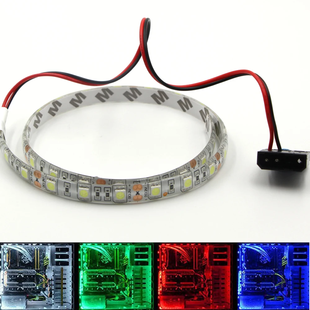 

50/100/120/200cm 5050 SMD LED Strip Light Full Kit for PC Computer Case SATA power supply interface Background Light white red