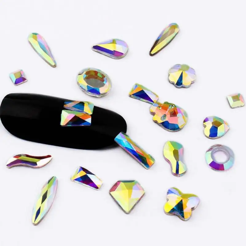 

Nail Art Rhinestones 50Pcs/Pack Flat Shaped Elongated Teardrop Rectangle Glass Flame Colorful Stones For 3D Nails Decoration