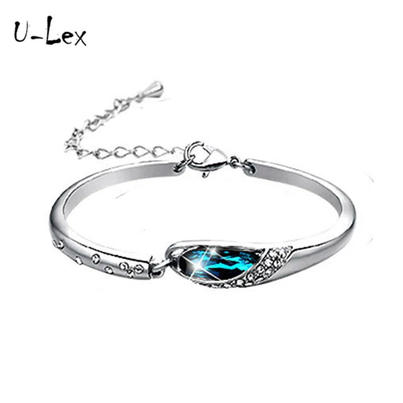 

ULEX 18CM Adjustable Bangles Water drop Platinum Crystal Bracelet Women Bracelets & Bangles Fine Jewelry Valentine's Day Gifts