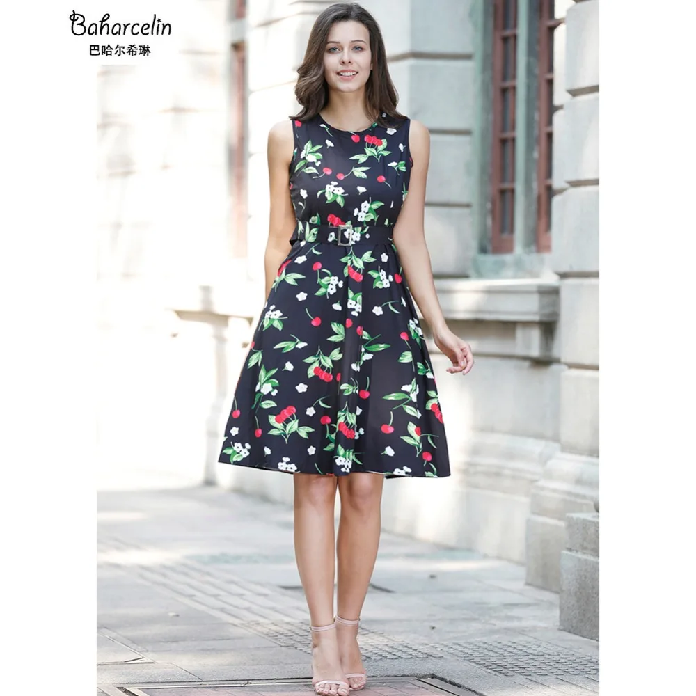 Baharcelin Vestidos Fashion New Summer Dress Sleeveless Vintage Printed