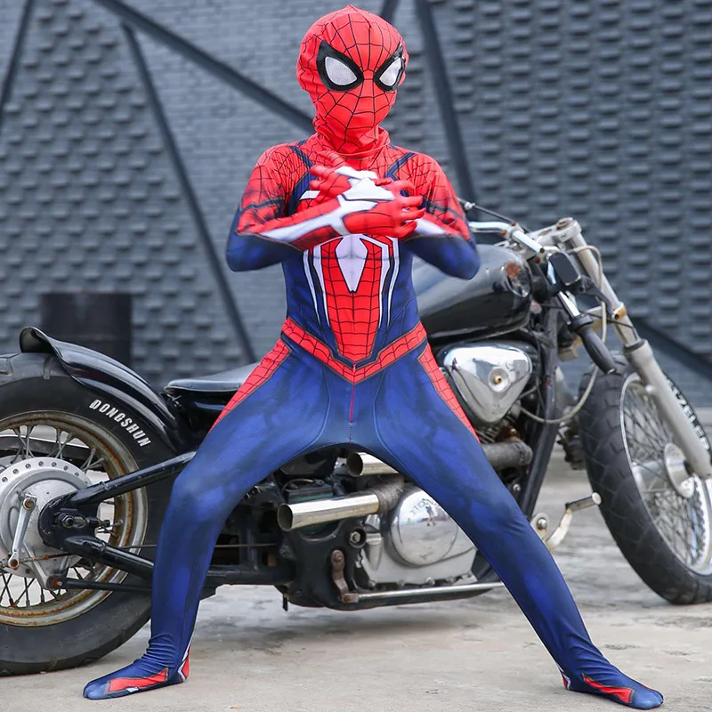 

High Quality PS4 Adult Spiderman Costume Insomniac Game Plus Size 4XL Cosplay Suit Party Disguise Halloween Child Boy C55302AC