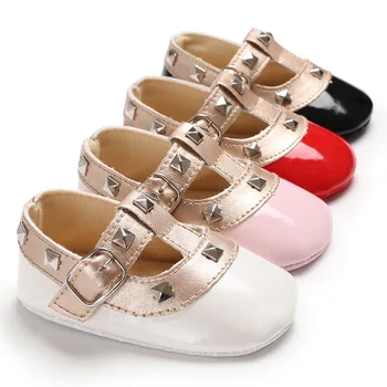

Romious New Lovely PU Leather Baby Girls Princess Shoes Infant toddler Flat Rivets Moccasins First Walkers Soft sole Shoes