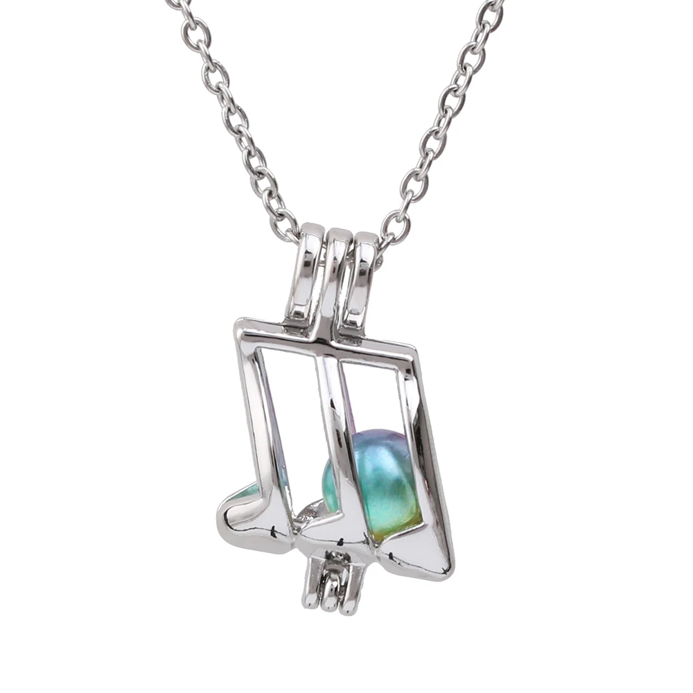 

1pc Silver Plated Hollow Musical Note Pearl Cage Lockets Necklace with 20'' Stainless Steel Chain for Essential Oil Diffuser