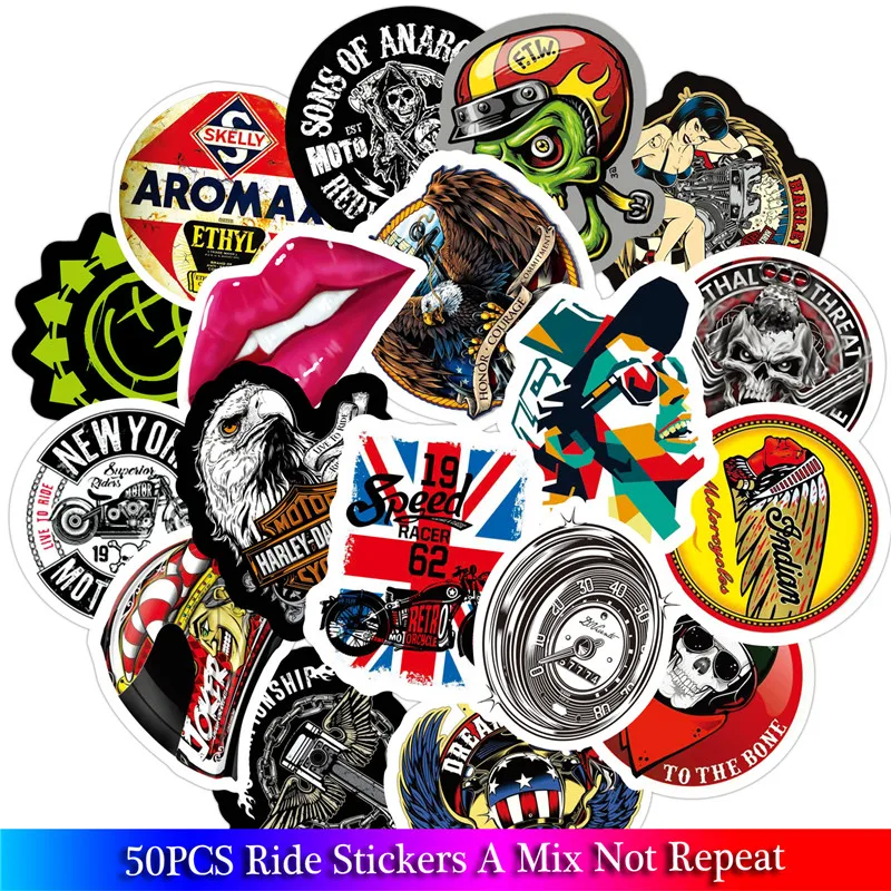 

50Pcs New Motorcycle Stickers Ride Club Stickers Sets Decal For Snowboard Luggage Car Fridge Car- Styling Laptop kids Stickers