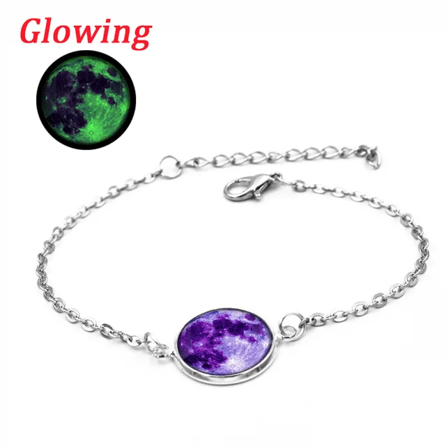 Summer Style Glow In The Dark Galaxy Moon Bracelets For Women Summer Style Glow In The Dark Galaxy Moon Bracelets For Women Fashion Accessories Silver Chain Link