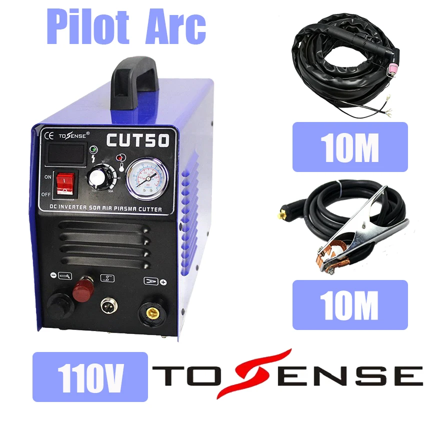 

110V Single Voltage CNC Pilot Arc Plsama Cutting Machine CUT50P With WSD60 Torch & Consumables Nozzles & Ground Clamp 10M