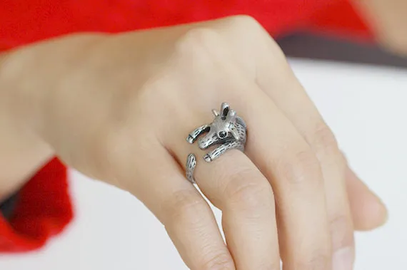 New Retro Antique Silver Plated Giraffe Ring Animal Wrap Knuckle Rings Gift Idea for Best Friends