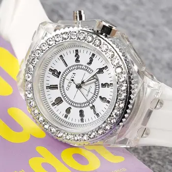 

Hot Sales Watch Women Fashion Rhinestone Dial Quartz Glowing Watch Rubber Sports Luxury Ladies Casual Dress Wristwatch For girl