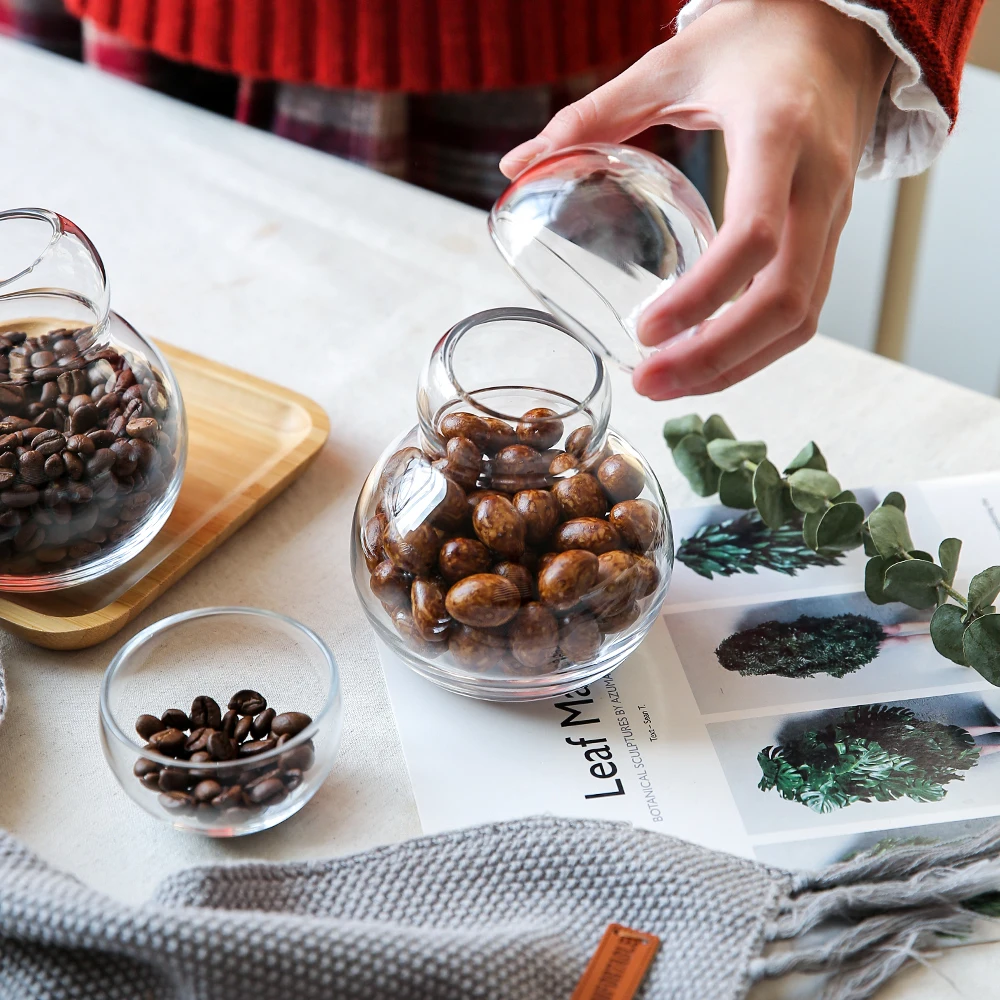 glass kitchen food storage containers Japan style sealed tea home use nuts container with lid clear 450ml bottle 100ml lid