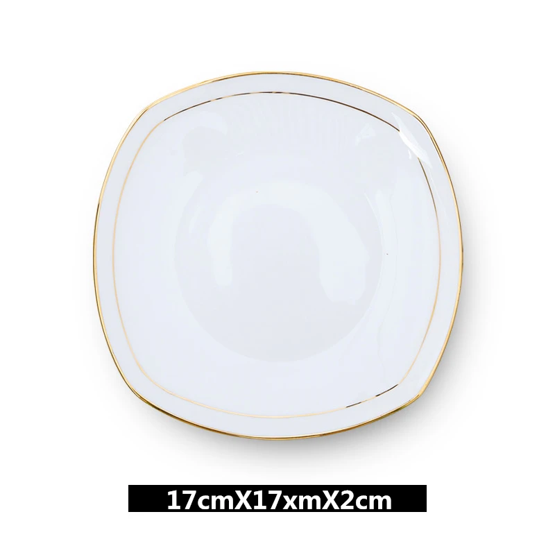 Прямая кость Китай позолоченная тарелка блюдо Творческий Чистый белый стейк западное блюдо Европейская Бытовая керамика посуда квадратная пластина - Цвет: as the picture shows
