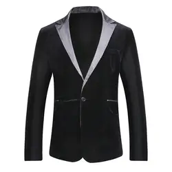 Черный приталенный однобортный мужской бархатный костюм брендовый зубчатый костюм с лацканами куртка Мужская Свадебная вечеринка