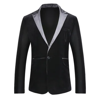

Black Slim Fit Single Breasted Velvet Blazer Men Brand Notched Lapel Suit Jacket Men Wedding Party Prom Tuxedo Blazer Masculino