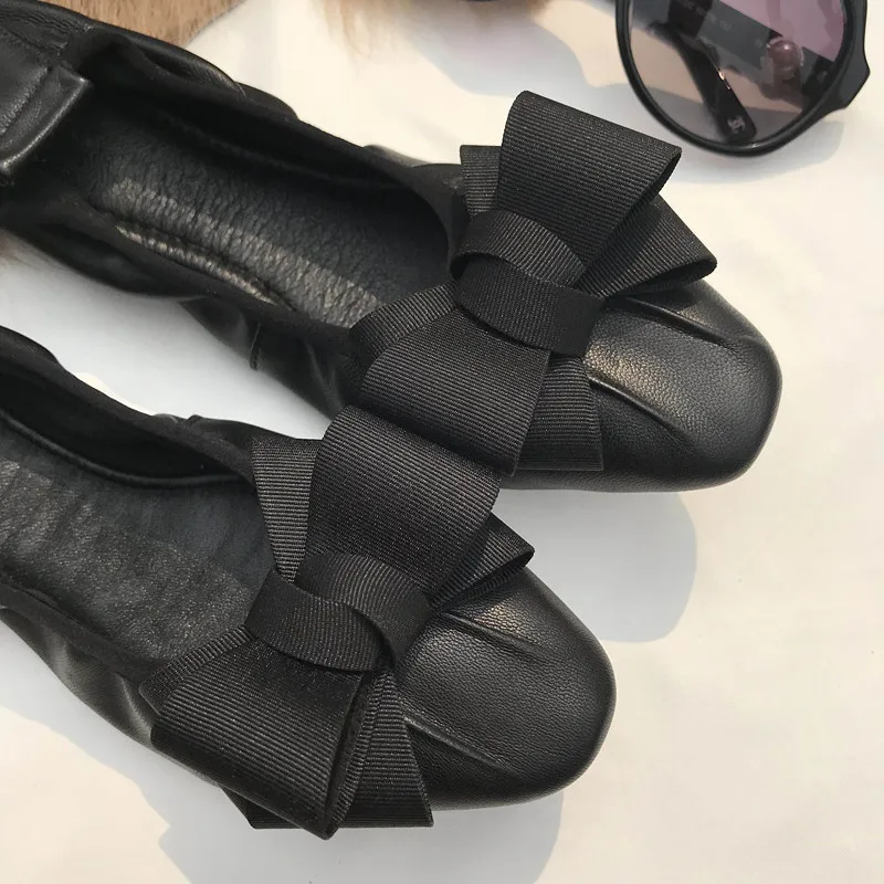 Plus Size 34-42 Sheepskin Women Ballet Flats Bowknots Driving Shoes Female 2018 Soft Casual Flat Heel Shoes Women's Single Shoes (53)
