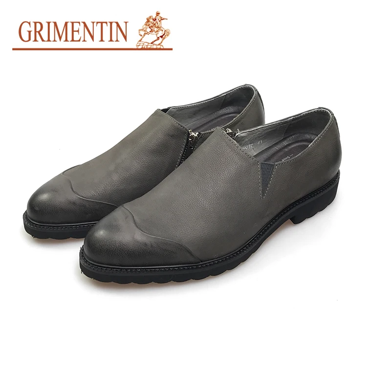 Luxus 2019 Mit Männer Männlichen Grau Gray Schuhe Aus Klassische Auf Vintage Zip Leder Echtem Grimentin Caual Neue Slip COPBZqnw