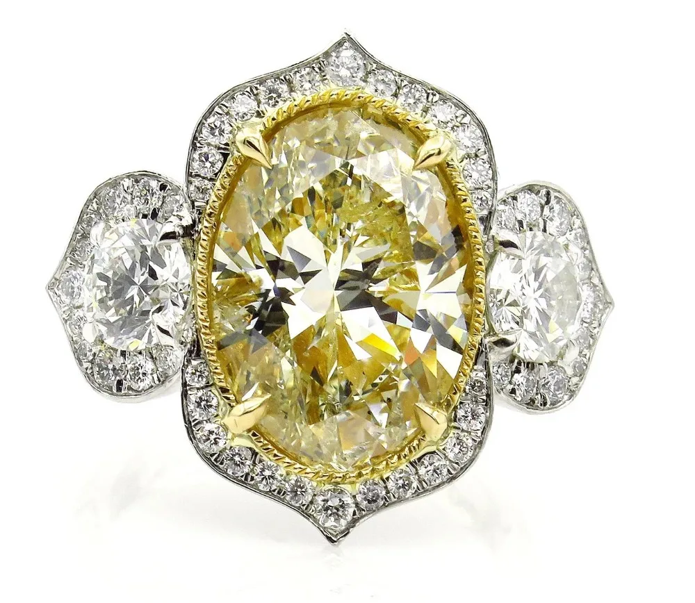 

New Fashion Big Yellow Oval Zircon Stone Ring Female Girls 925 Silver Wedding Jewelry Promise Engagement Rings For Women