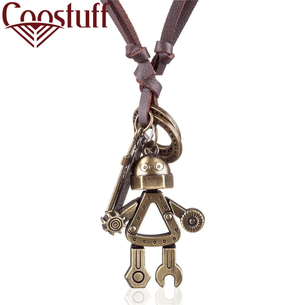 

Robot Pendant Men Choker Pendant Women jewelry statement necklaces & pendants kolye Long leather Necklace collier femme