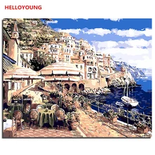 HELLOYOUNG DIY Ручная роспись маслом Coast city цифровая живопись по номерам Масляные картины китайские картины-свитки домашний декор