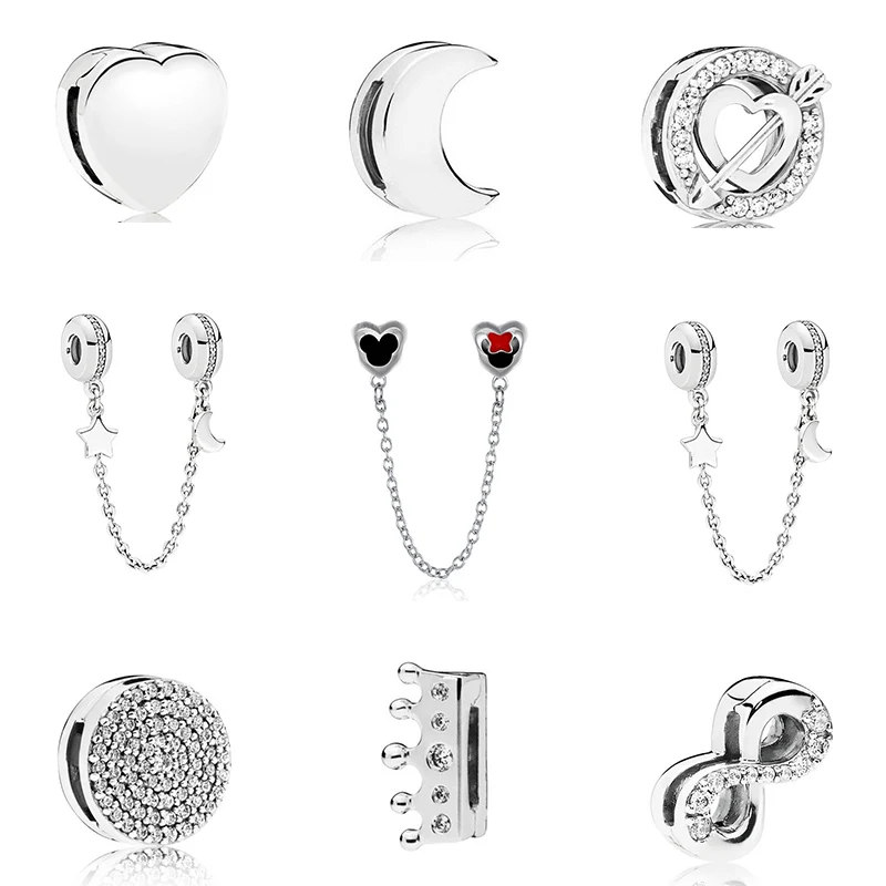 

Authentic 925 Sterling Silver Reflections Dazzling Clip Charms Round Crystal Crown Heart Beads Fit Original Pandora DIY Women
